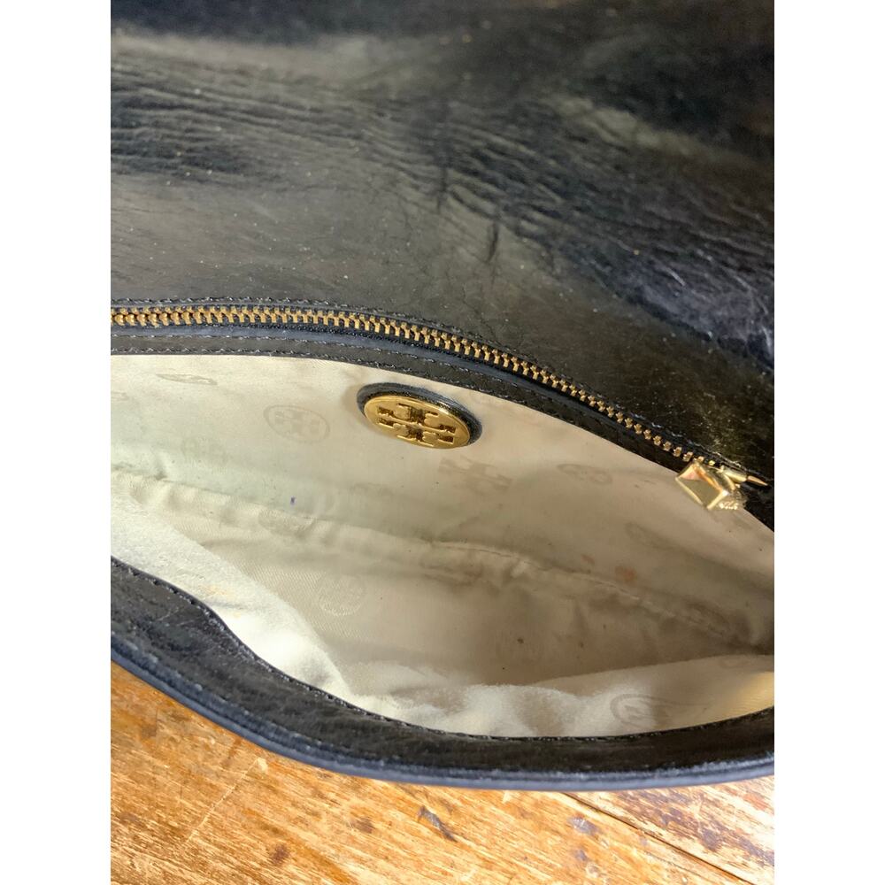Tory Burch Reva Black Leather Detachable Gold Chain Crossbody Clutch - Picture 9 of 10